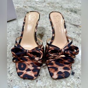 Jessica Simpson Leopard Print Bow Kitten Heel Sandals - NEW